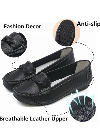 HAJINK Women’s Black Faux Leather Loafers Work Shoes Comfort Wedge UK 6 EU 39