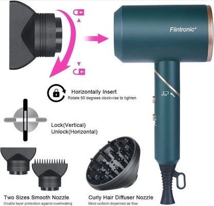 Flintronic Professional Ionic Hair Dryer 2000W - Green - New in Box - With 3...
