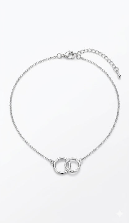 Elegant Silver Plated Double Circle Necklace Minimalist Eternity Pendant Giftbox