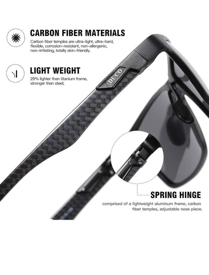 DUCO Men's Polarized Sunglasses 8206 Black Frame Silver Lens - FULL SET NEW