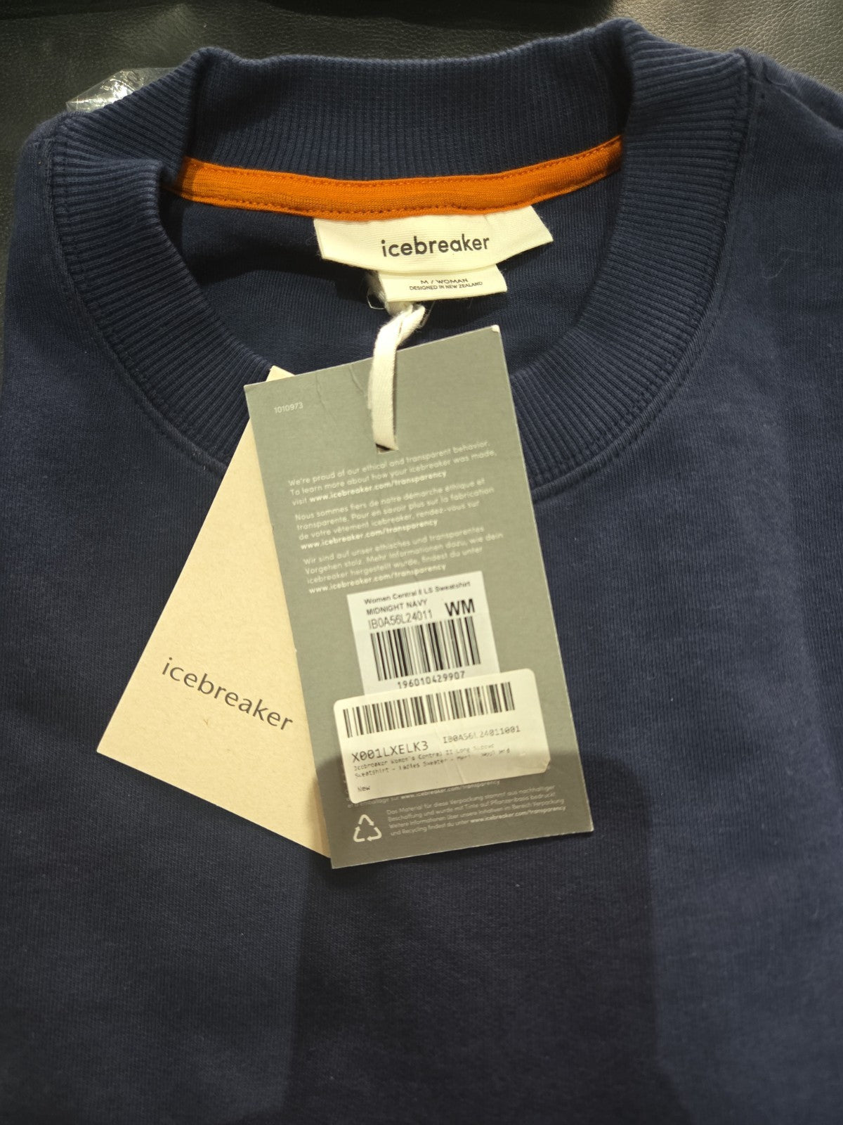 Icebreaker Women's Central II Long Sleeve Sweatshirt – Size M | Midnight Navy | Merino Blend | BNWT