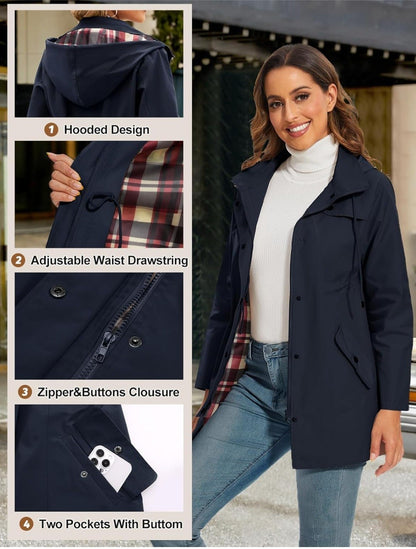 Women’s Waterproof Raincoat Navy Blue Size XXL Jacket Hooded Windproof New
