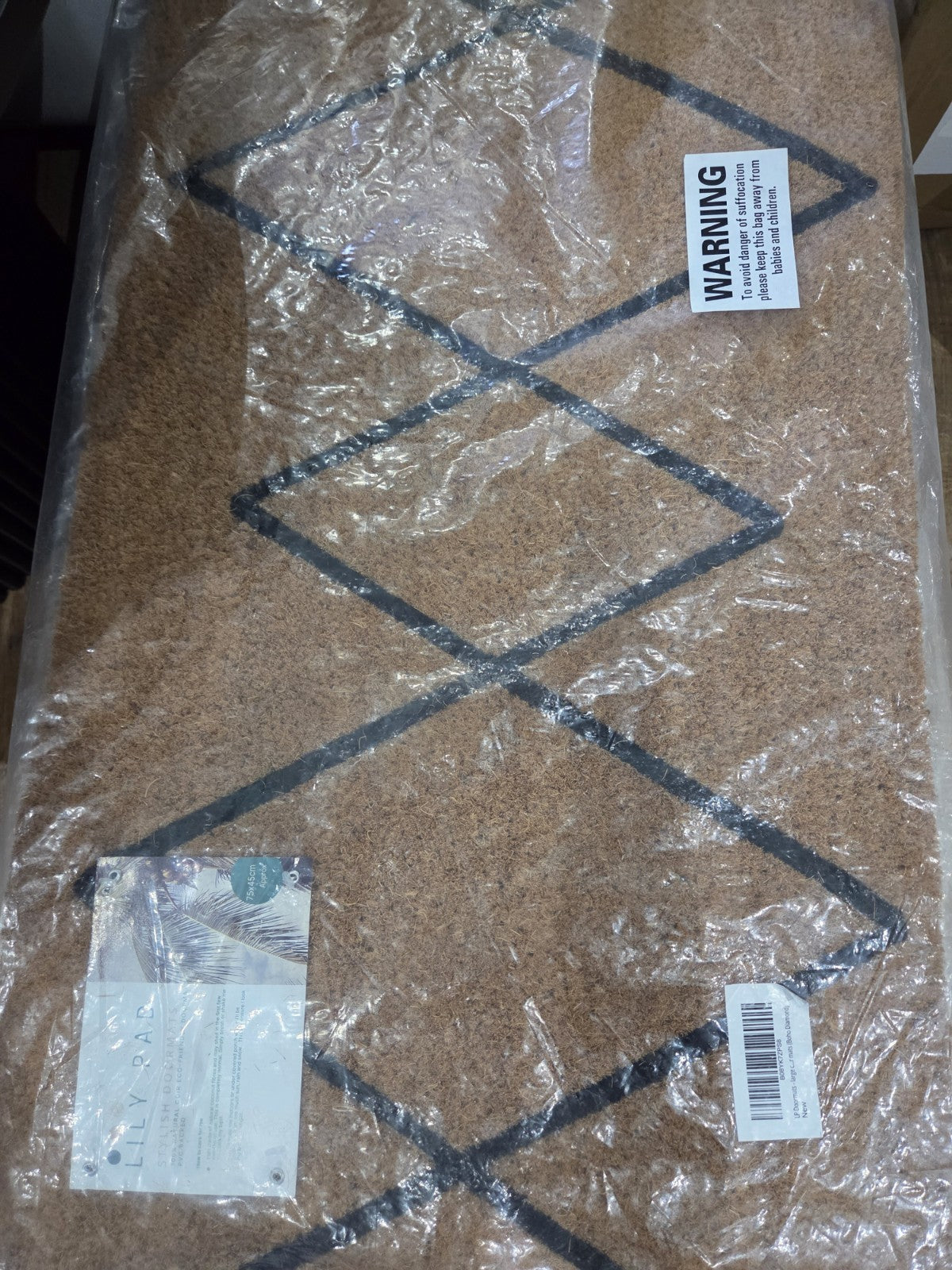 Large Lily Pad Boho Diamond Coir Doormat 75x45cm - 100% Natural Eco-Friendly