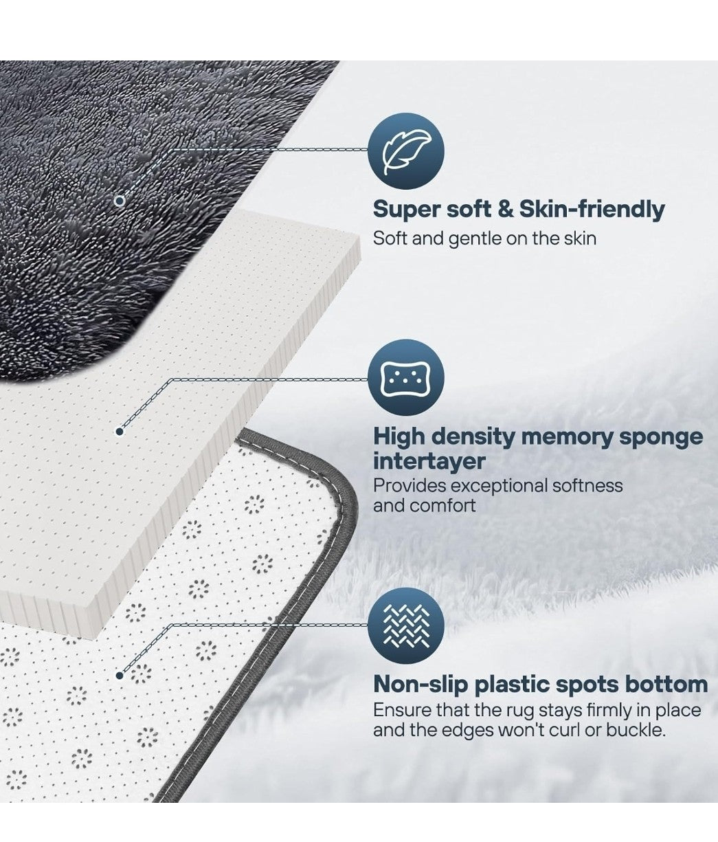 Large Shaggy Rug 200x300cm Deep Grey Living Room Bedroom Area Rug Non-Slip NEW