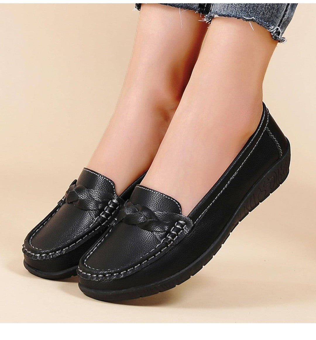 HAJINK Women’s Black Faux Leather Loafers Work Shoes Comfort Wedge UK 6 EU 39