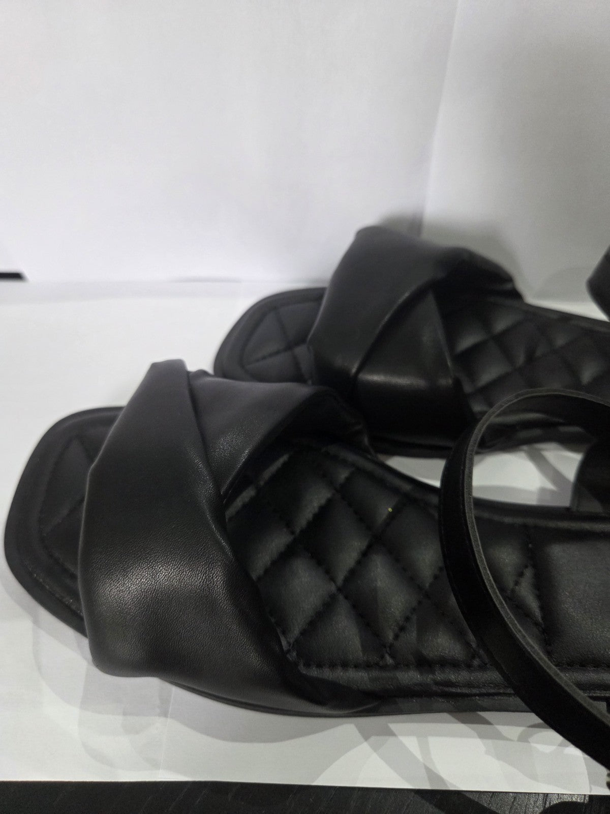 Simply Be Women's Black Flat Sandals Quilted Twist Extra Wide Fit UK 8 EU 42 New
