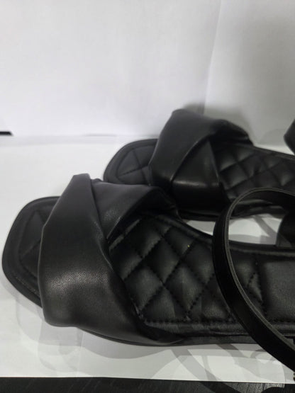 Simply Be Women's Black Flat Sandals Quilted Twist Extra Wide Fit UK 8 EU 42 New