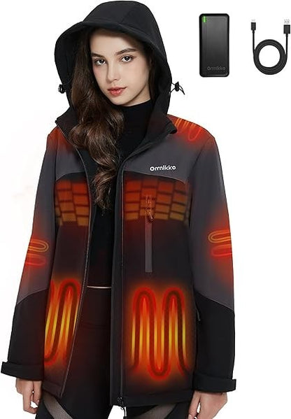 ORRNIKKO Women's Heated Jacket with 20000mAh Battery Pack - Waterproof & Hooded