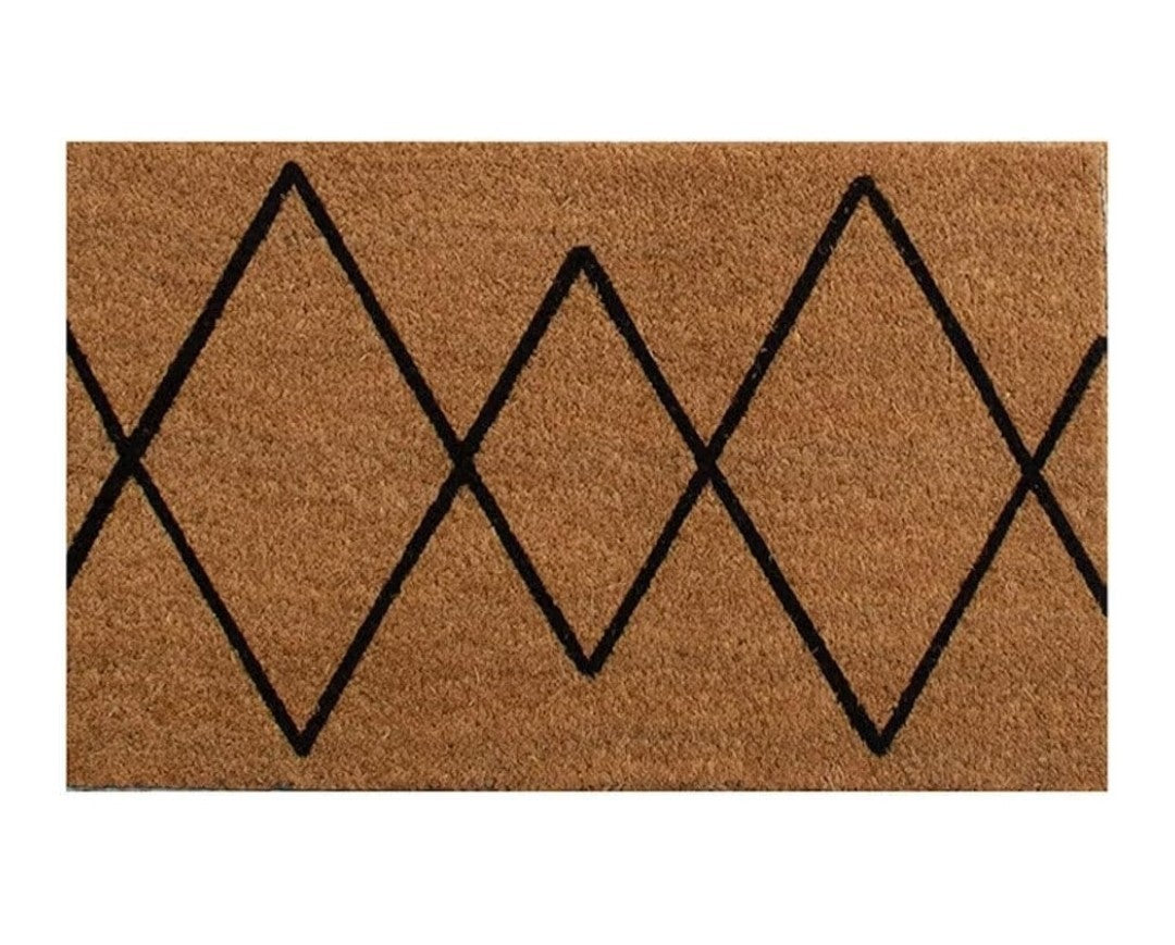 Large Lily Pad Boho Diamond Coir Doormat 75x45cm - 100% Natural Eco-Friendly