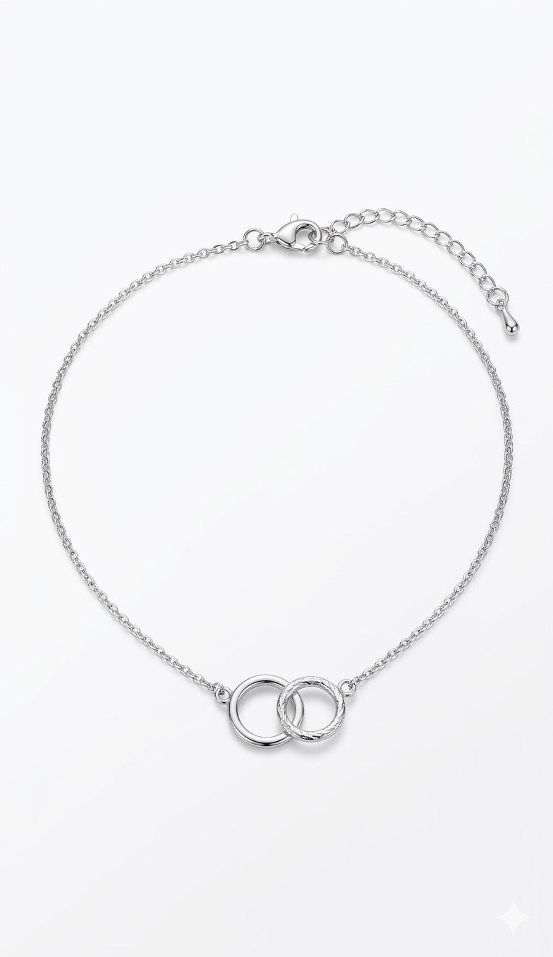 Elegant Silver Plated Double Circle Necklace - Minimalist Geometric Pendant - NE