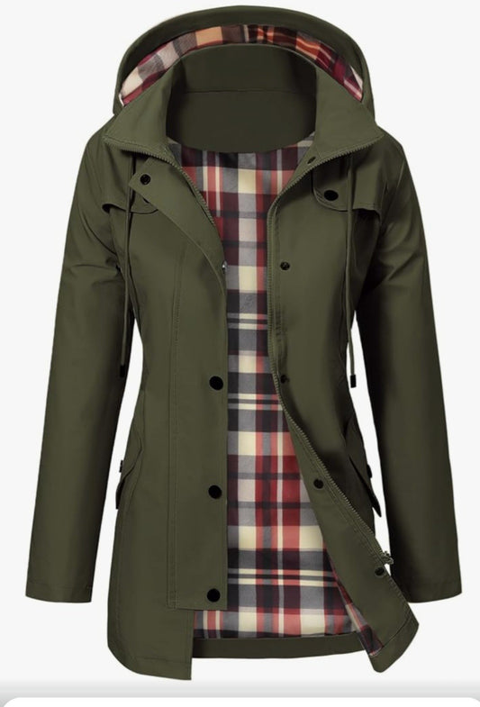 Women's Waterproof Jacket Long Rain Coats Hooded Rain Jacket Size S