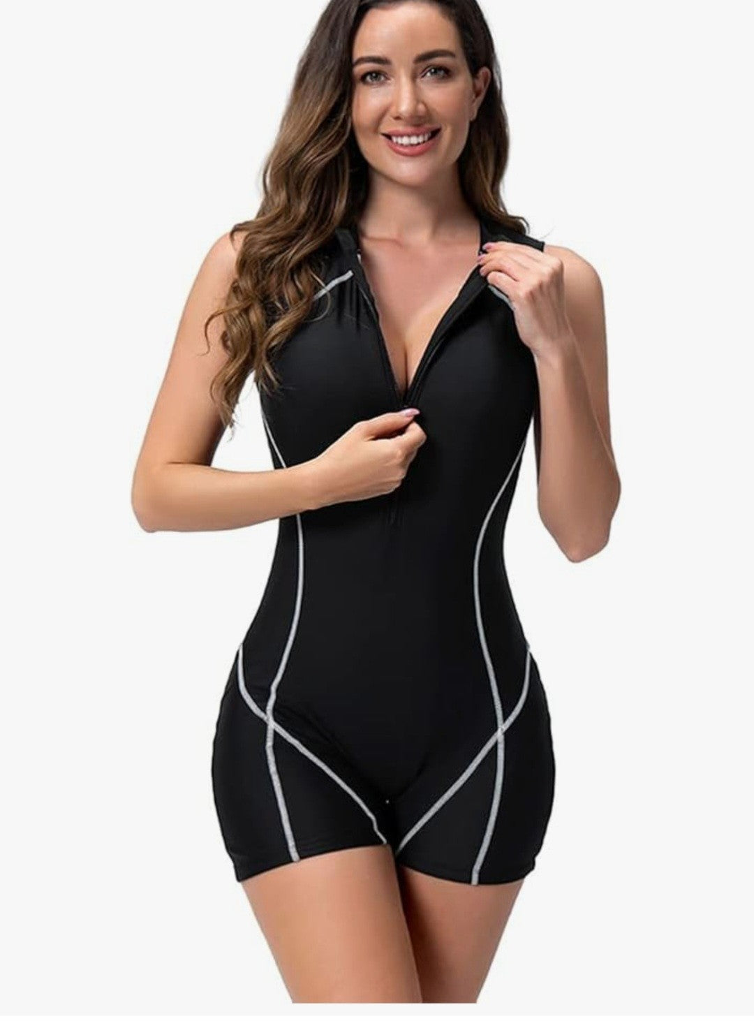 ODIZLI Womens Black Sleeveless Shorty Wetsuit Swimsuit Front Zip Trisuit Size M