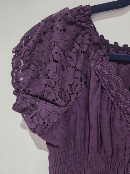 Anna-Kaci Plum Purple Maxi Dress M BNWT Boho Swiss Dot Lace Crochet Summer