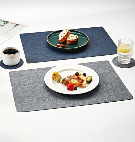 OHIHUW Set of 6 Reversible Leather Placemats & Coasters Grey Navy Blue 12pc Set