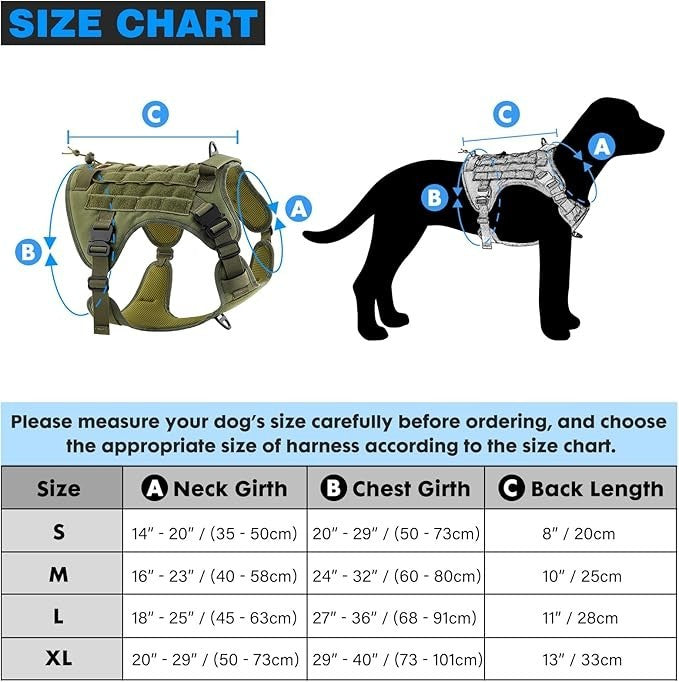 Plutus Pet Tactical Dog Harness with All Metal Buckles, Adjustable, No-pull