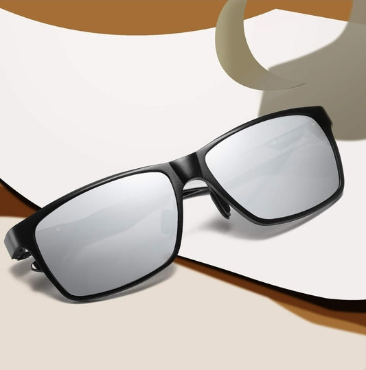 DUCO Men's Polarized Sunglasses 8206 Black Frame Silver Lens - FULL SET NEW
