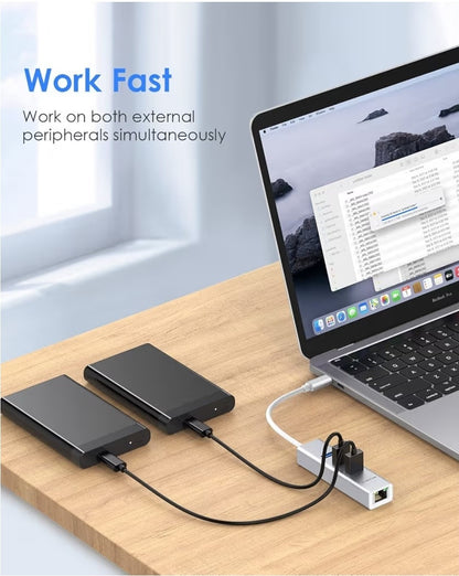 LENTION USB-C Hub to 3x USB 3.0 + Gigabit Ethernet Adapter MacBook Pro Air iPad