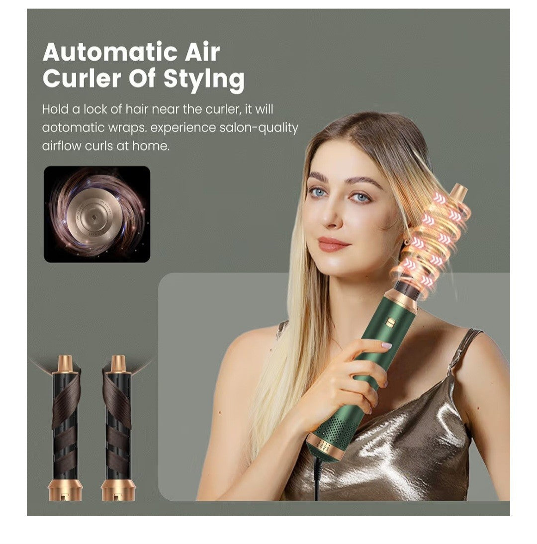 5 in 1 Hair Styler Air Styler Hot Air Brush Curling Wand Set UK Plug Black Gold