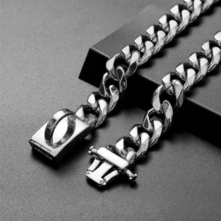 YOTHIWAD 12" Dog Chain Collar Stainless Steel Cuban Link Heavy Duty Snap Buckle