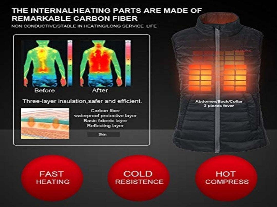NEW CONQUECO Women's Heated Vest (Size S) with Power Bank, Navy Blue