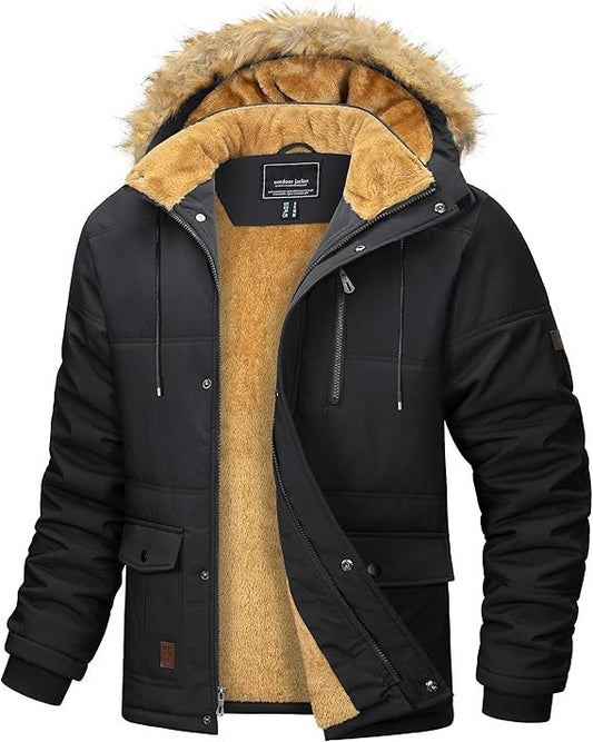 Men's Winter Jacket Navy Blue XL New With Tags Fleece Lined Parka Fur Hood Warm