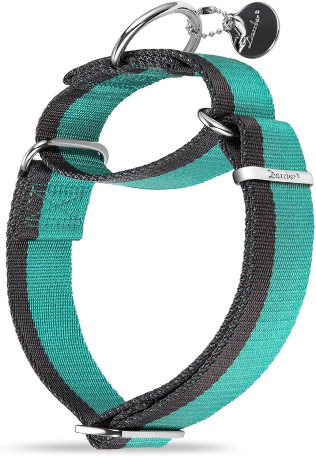 NEW Dazzber 1.5" Wide Martingale Dog Collar Large L - Mint Blue & Grey