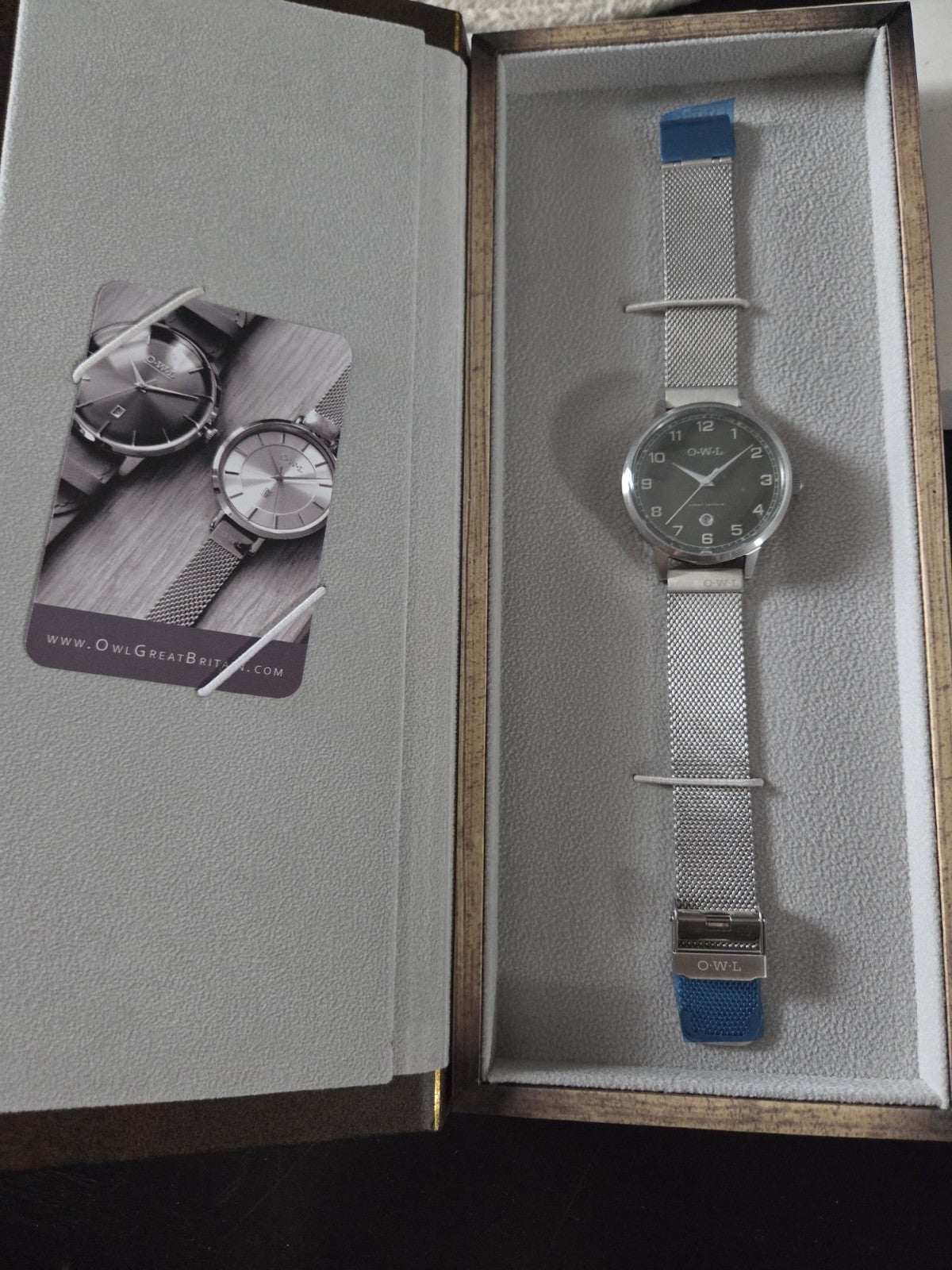 OWL Great Britain Brancaster Men's Watch Polished Silver Mesh Grey Dial B8MSG