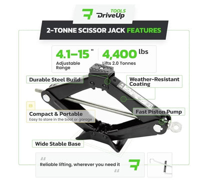 2 Ton Scissor Jack for Car Van SUV - Universal Emergency Lifting Kit & Bag