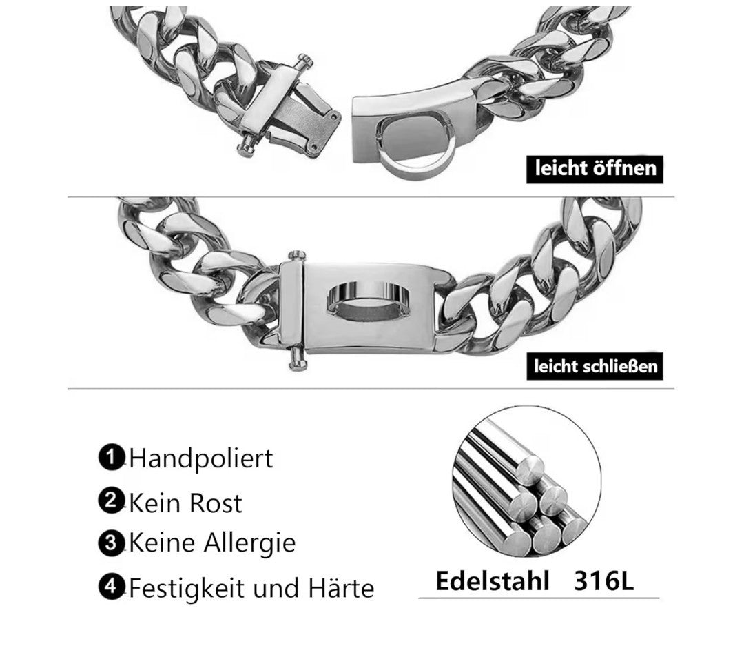 YOTHIWAD 12" Dog Chain Collar Stainless Steel Cuban Link Heavy Duty Snap Buckle