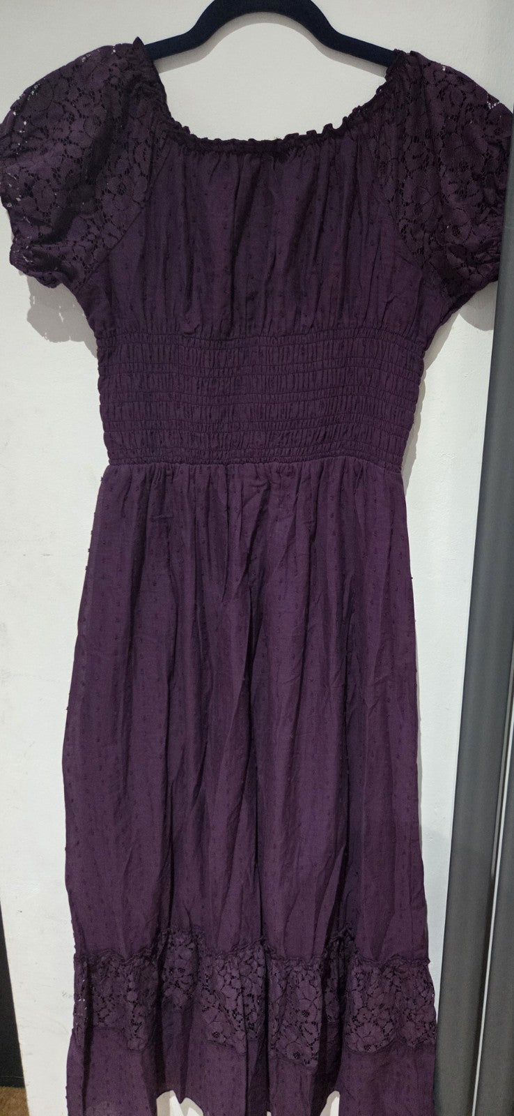 Anna-Kaci Plum Purple Maxi Dress M BNWT Boho Swiss Dot Lace Crochet Summer