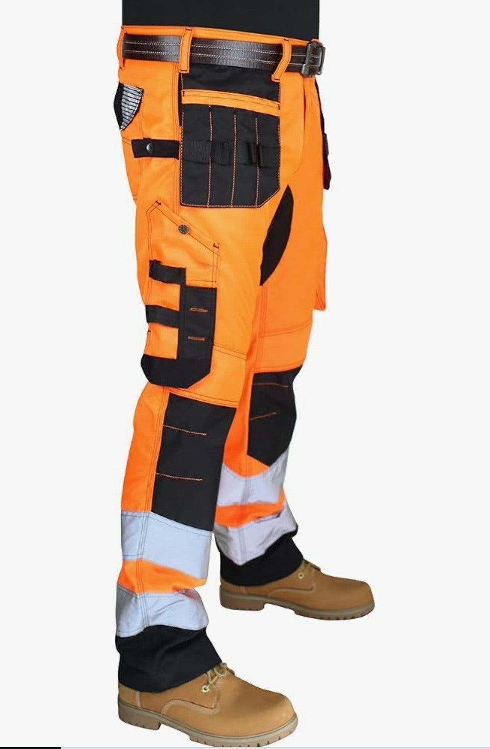 Hashoob Men's Hi Vis Work Trousers Orange Black High Visibility Pants 34/34