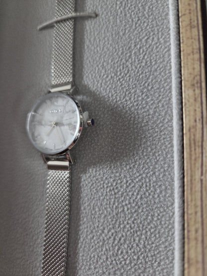 OWL Great Britain Amesbury Ladies Watch Silver Mesh Genuine Howlite Dial A10MSH