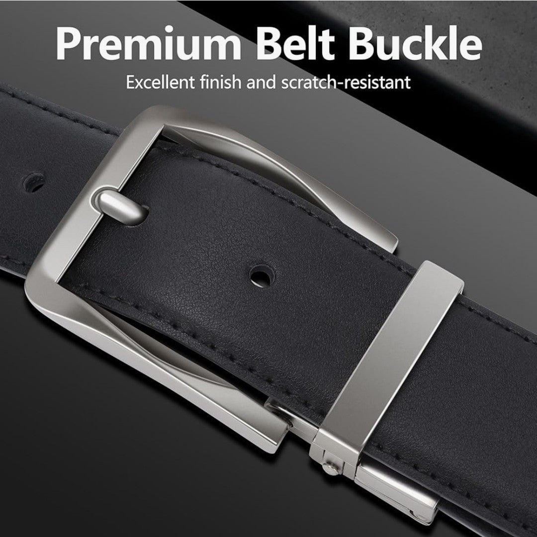 Sunya Men's Genuine Leather Reversible Belt Black Brown 2in1 Twist Buckle Boxed