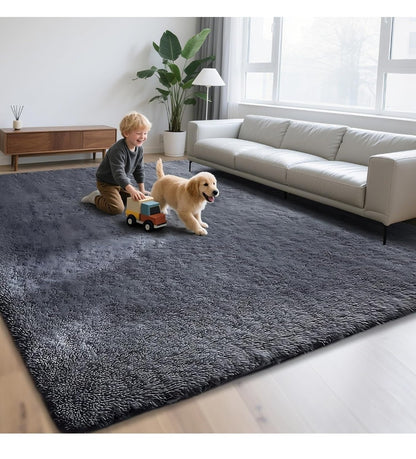 Large Shaggy Rug 200x300cm Deep Grey Living Room Bedroom Area Rug Non-Slip NEW