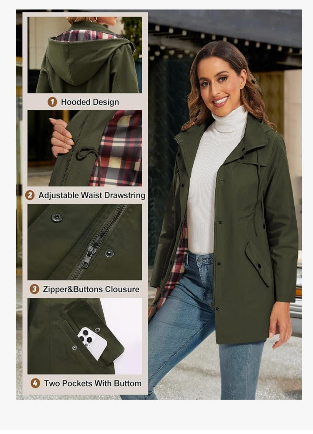 Women's Waterproof Jacket Long Rain Coats Hooded Rain Jacket Size S