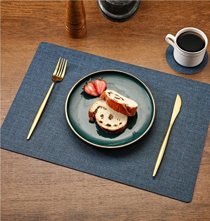 OHIHUW Set of 6 Reversible Leather Placemats & Coasters Grey Navy Blue 12pc Set