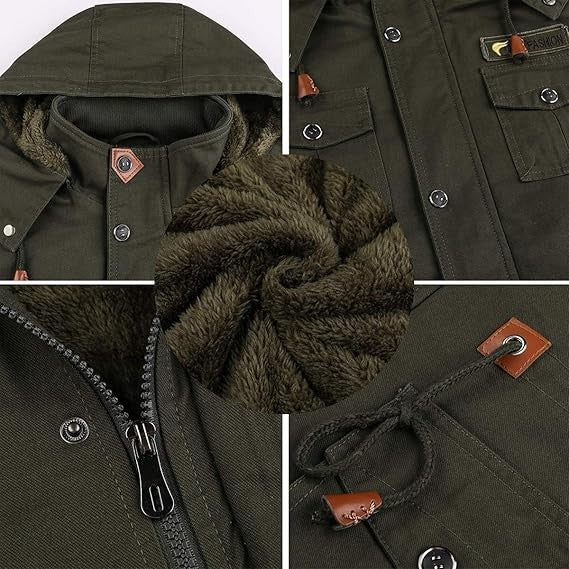EKLENTSON Men's Cotton Military Jacket Winter Fleece Coats Full Zip Warm Thick