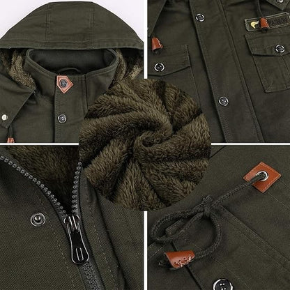 EKLENTSON Men's Cotton Military Jacket Winter Fleece Coats Full Zip Warm Thick