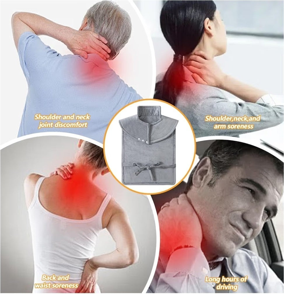 Tatqilo Electric Heating Pad for Back Neck Shoulders 60x100cm Heat Relief Grey