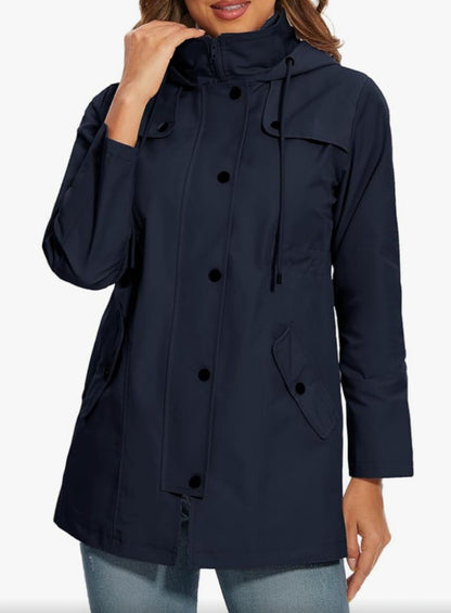 Women’s Waterproof Raincoat Navy Blue Size XXL Jacket Hooded Windproof New