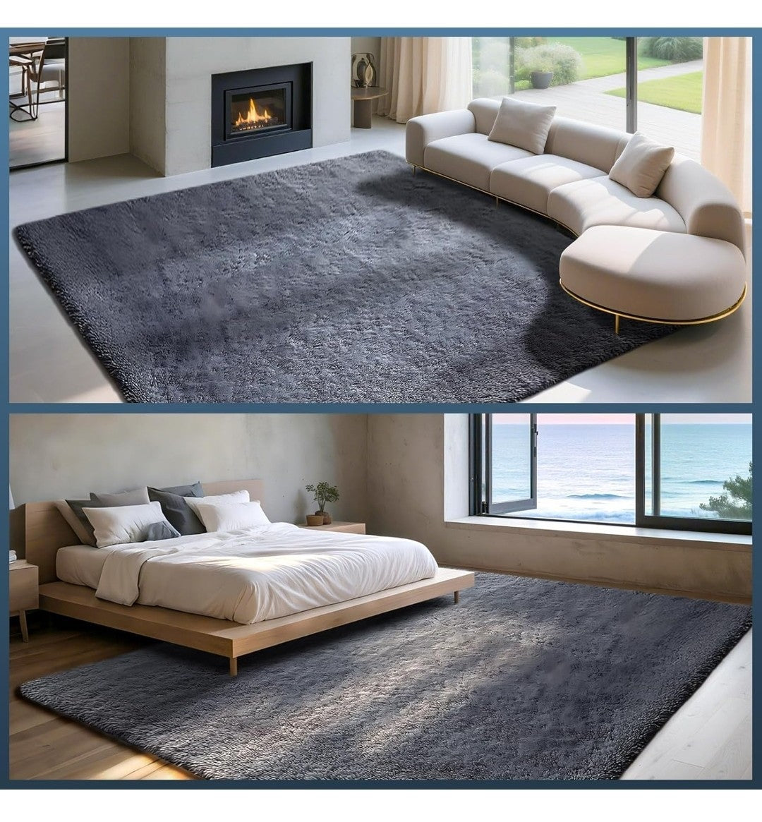Large Shaggy Rug 200x300cm Deep Grey Living Room Bedroom Area Rug Non-Slip NEW