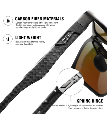 DUCO Men's Polarized Sunglasses 8206 Black Frame REVO RED Lens - FULL SET NEW