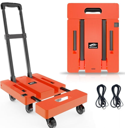 SOLEJAZZ Folding Hand Truck 500LB Heavy Duty Dolly - 6 Wheels - Orange