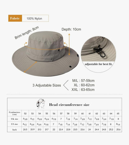TOP-EX Men’s Sun Hat M/L Grey - Breathable Mesh Fishing Hiking Bucket Hat UV50+