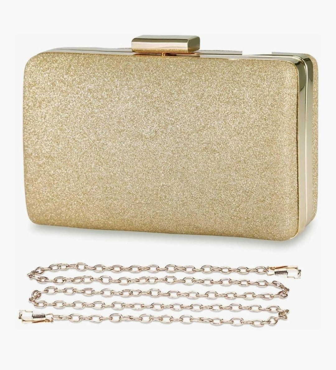 Gold Glitter Evening Clutch Bag Ladies Wedding Party Prom Bridal Handbag New