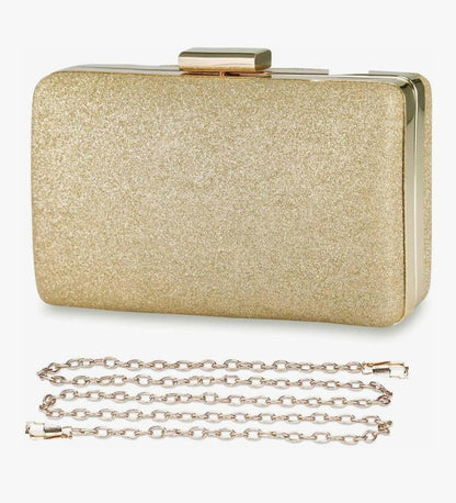 Gold Glitter Evening Clutch Bag Ladies Wedding Party Prom Bridal Handbag New
