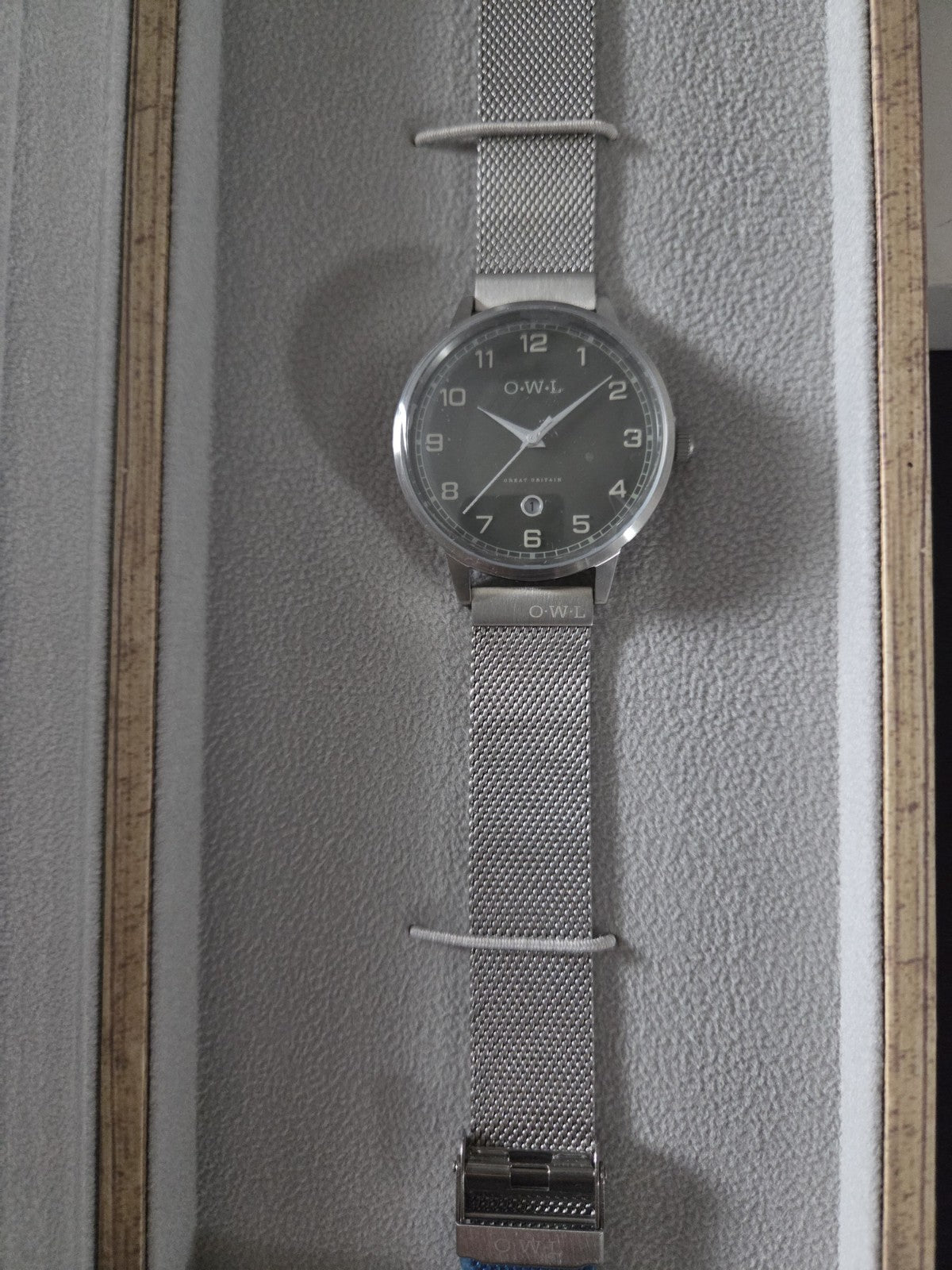 OWL Great Britain Brancaster Men's Watch Polished Silver Mesh Grey Dial B8MSG