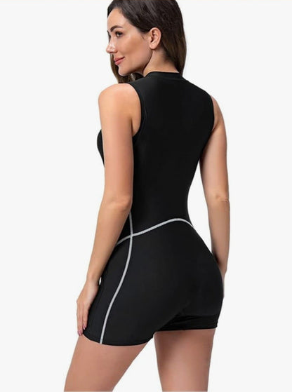 ODIZLI Womens Black Sleeveless Shorty Wetsuit Swimsuit Front Zip Trisuit Size M