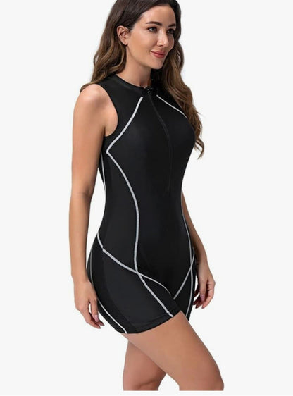 ODIZLI Womens Black Sleeveless Shorty Wetsuit Swimsuit Front Zip Trisuit Size M