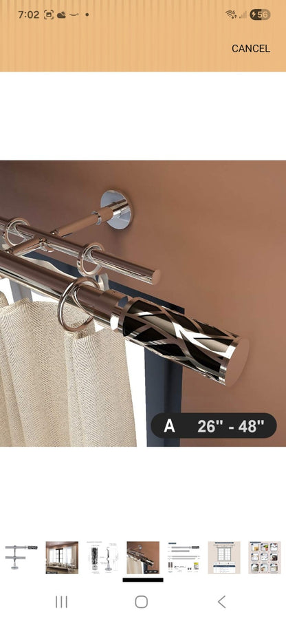 GC Curtain Extendable Chrome Double Curtain Pole Kit 70-120cm - Black & Silver